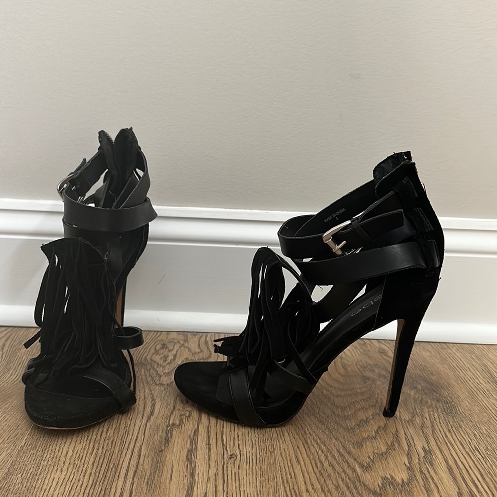 Black Fringe Stilettos
